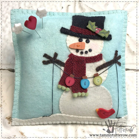 Snow Many Buttons Wool Applique Mini Pillow *Download*