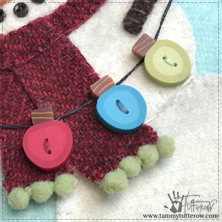 Snow Many Buttons Wool Applique Mini Pillow *Download*