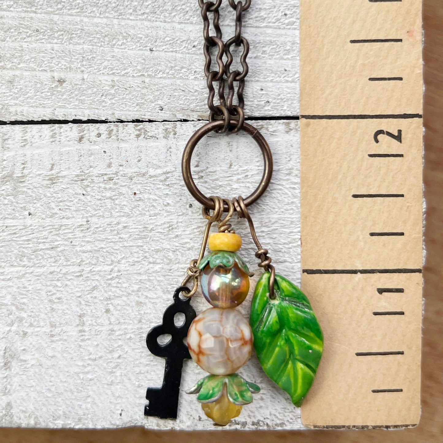 Golden Fairy Lantern Trinket Necklace: Hand-sculpted Polymer Clay Glazed Charm + Beaded Charms + 20" Chain